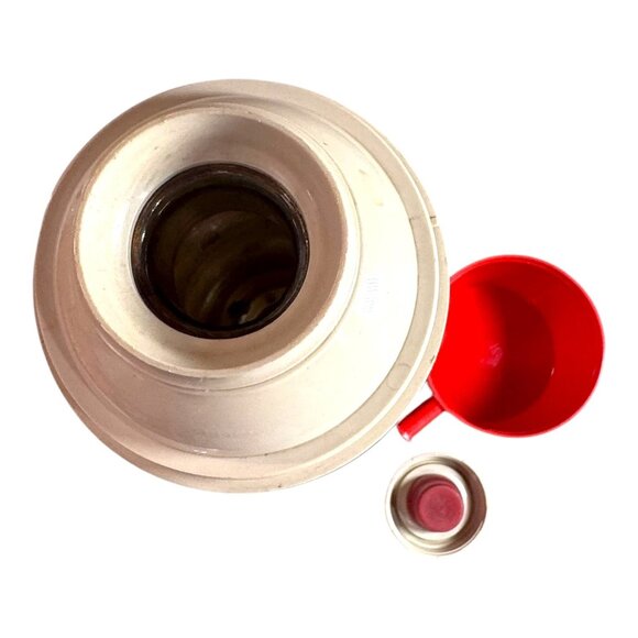 Vintage Red Striped Camping Thermos 1 Qt Vacuum Bottle With Cup Lid 1950s READ - Picture 11 of 13